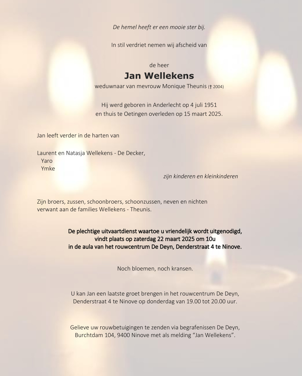 rouwbrief dhr Jan Wellekens